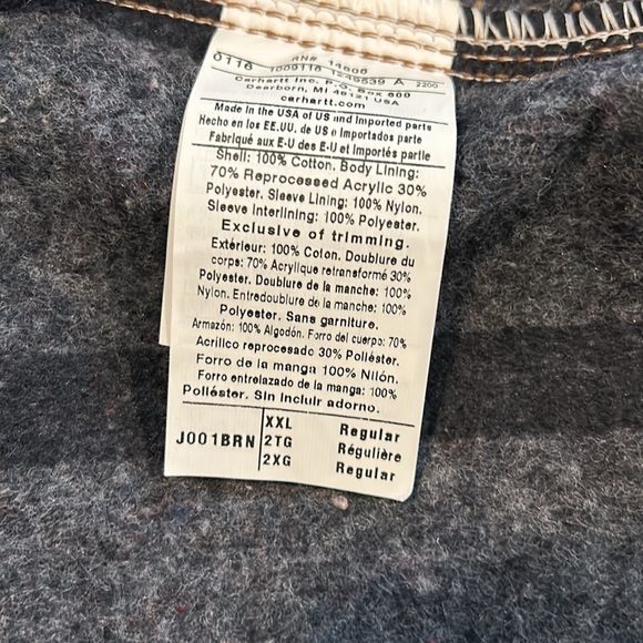 Carhartt Detroit Duck Jacket J001 BRN Men’s Size 2XL Blanket Lined NWOT - Picture 12 of 15